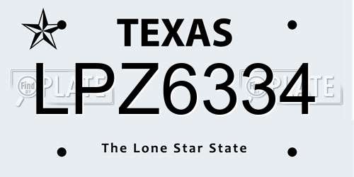LPZ6334 Texas License Plate