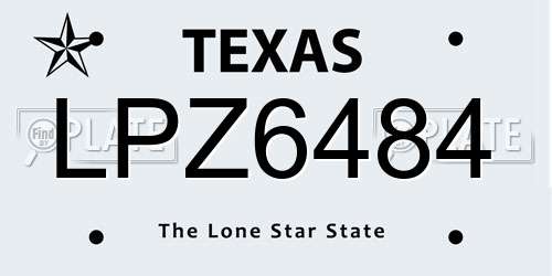 LPZ6484 Texas License Plate