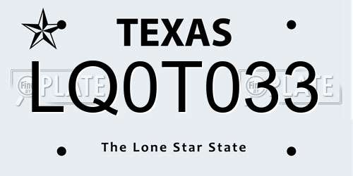LQ0T033 Texas License Plate