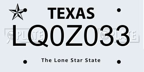 LQ0Z033 Texas License Plate
