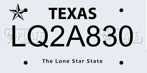 LQ2A830 Texas License Plate