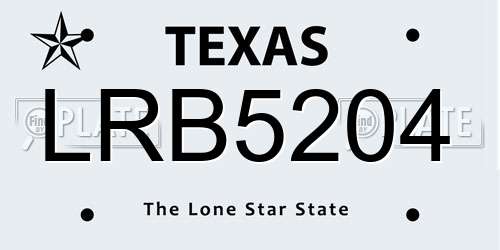 LRB5204 Texas License Plate