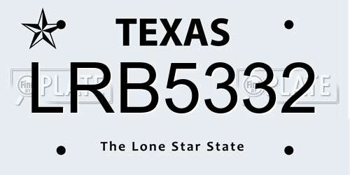 LRB5332 Texas License Plate