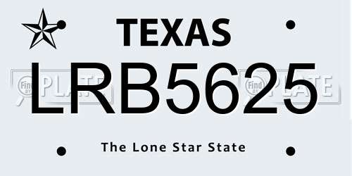 LRB5625 Texas License Plate
