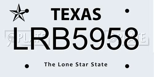 LRB5958 Texas License Plate