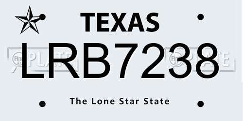 LRB7238 Texas License Plate
