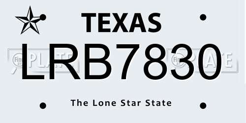 LRB7830 Texas License Plate