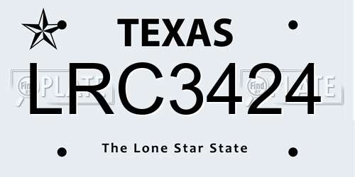 LRC3424 Texas License Plate