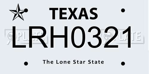 LRH0321 Texas License Plate