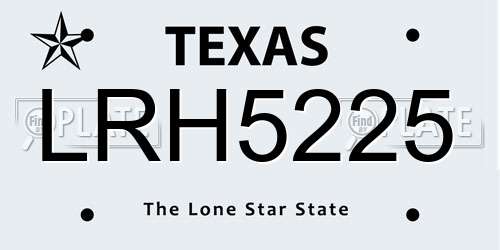 LRH5225 Texas License Plate