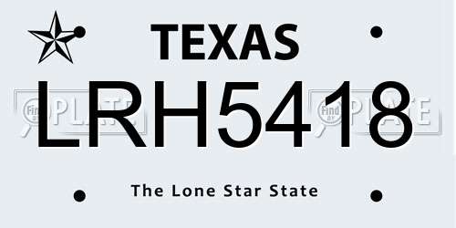LRH5418 Texas License Plate
