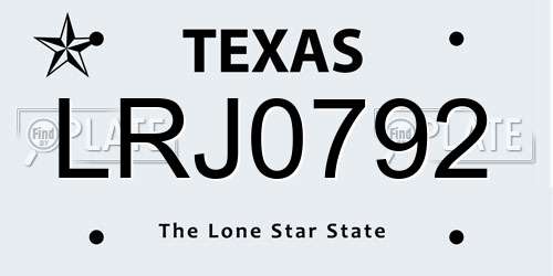 LRJ0792 Texas License Plate