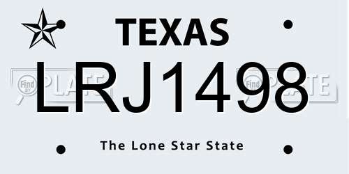LRJ1498 Texas License Plate