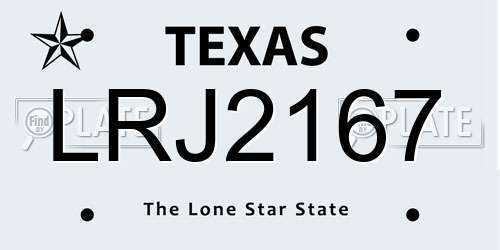 LRJ2167 Texas License Plate