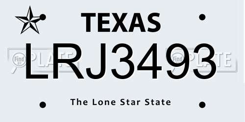 LRJ3493 Texas License Plate