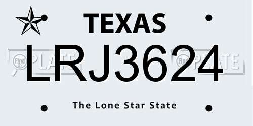 LRJ3624 Texas License Plate