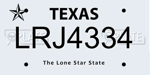 LRJ4334 Texas License Plate