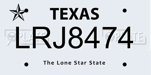 LRJ8474 Texas License Plate