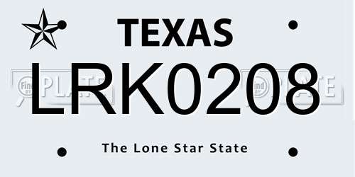 LRK0208 Texas License Plate