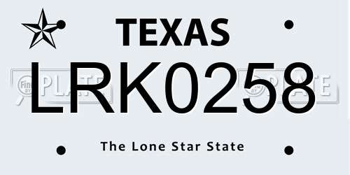 LRK0258 Texas License Plate