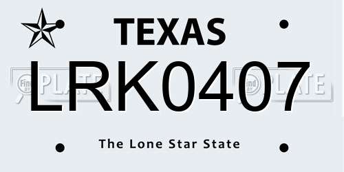LRK0407 Texas License Plate