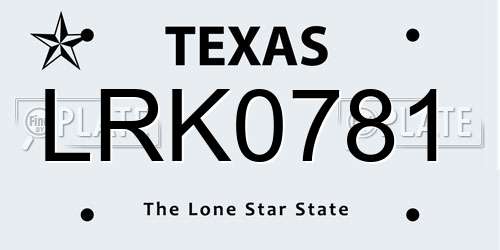 LRK0781 Texas License Plate