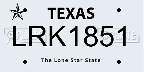 LRK1851 Texas License Plate