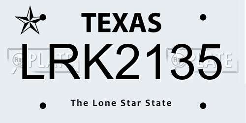 LRK2135 Texas License Plate