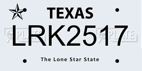 LRK2517 Texas License Plate