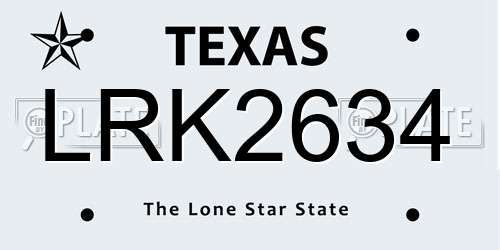 LRK2634 Texas License Plate