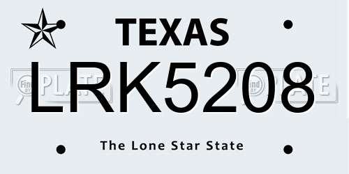 LRK5208 Texas License Plate