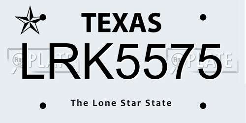 LRK5575 Texas License Plate