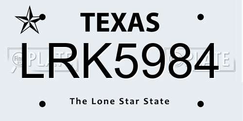 LRK5984 Texas License Plate