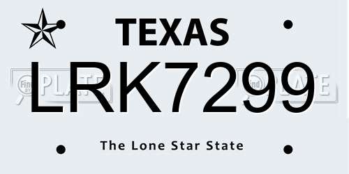 LRK7299 Texas License Plate