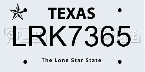 LRK7365 Texas License Plate