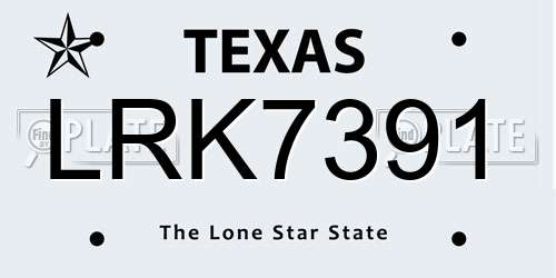 LRK7391 Texas License Plate