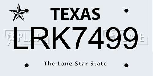 LRK7499 Texas License Plate