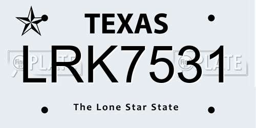 LRK7531 Texas License Plate