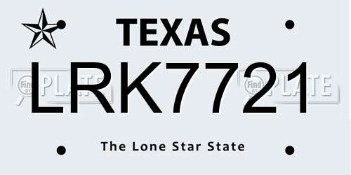 LRK7721 Texas License Plate
