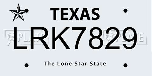 LRK7829 Texas License Plate