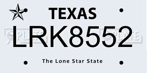 LRK8552 Texas License Plate