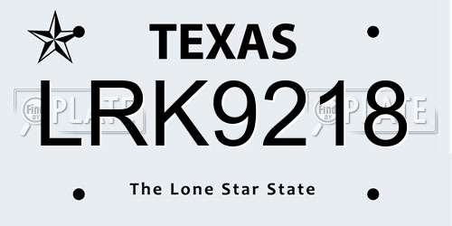 LRK9218 Texas License Plate