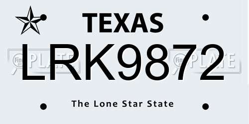 LRK9872 Texas License Plate