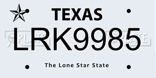 LRK9985 Texas License Plate