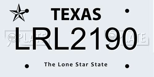 LRL2190 Texas License Plate