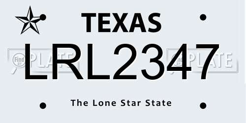 LRL2347 Texas License Plate