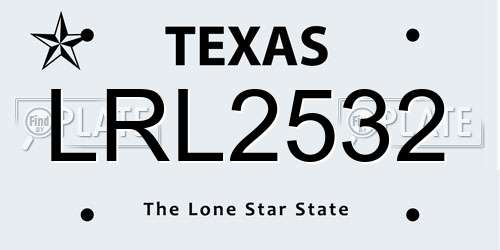 LRL2532 Texas License Plate