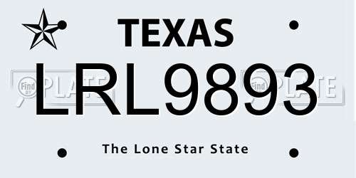 LRL9893 Texas License Plate