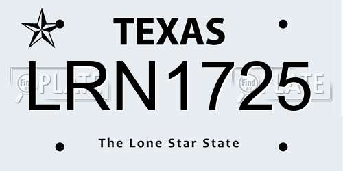 LRN1725 Texas License Plate
