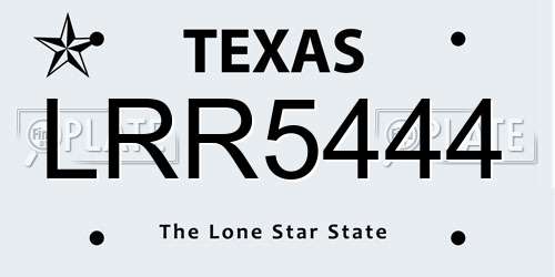 LRR5444 Texas License Plate